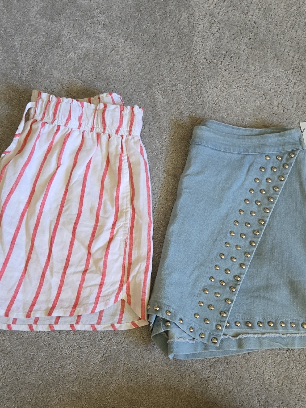 Z Supply Pink & White Vertical Stripe Mini Shorts And Jean Skort Size Med